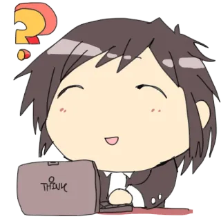 🤷 THINK pensando, pregunta, dibujo animado, mono, personaje, portátil telegram sticker