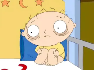 😨 Stewie Griffin Family Guy cartoon, baby, character, exhausted, tired telegram sticker