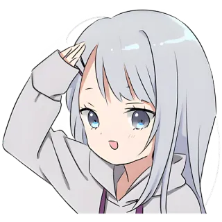 👋 anime girl, salute, cute, manga, white hair, grey hoodie telegram sticker
