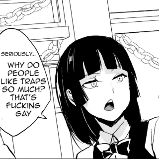 😂 SERIOUSLY... WHY DO PEOPLE LIKE TRAPS SO MUCH? THAT'S FUCKING GAY Anime, Mangá, Linguagem ofensiva, Insulto, Personagem, Desenho animado telegram sticker