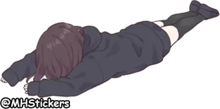 🙃 @MHStickers аниме, девушка, уставшая, грустная, лежащая, толстовка telegram sticker