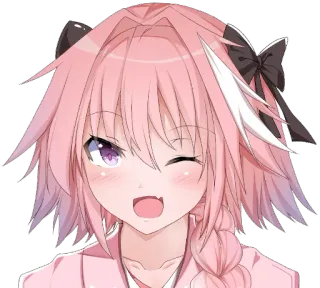 😘 Astolfo anime, mangá, personagem, cabelo rosa, sorrindo, piscando, fofo telegram sticker