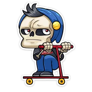 😑 kerangka, skuter, kartun, karakter, stiker, tengkorak whatsapp sticker