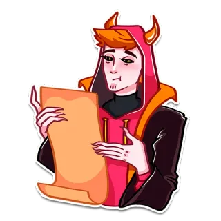 🤔 Dämon, Teufel, Schriftrolle, Kapuzenpullover, Hörner, Cartoon telegram sticker