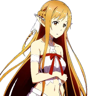 🙁 Asuna Yuuki Sword Art Online อนิเมะ, ผู้หญิง, เอลฟ์, ผมยาว, ตัวละคร, อาสึนะ telegram sticker
