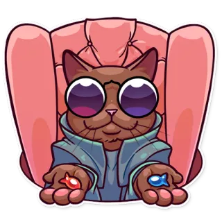 😎 cat, armchair, fish, choice, cartoon, sticker telegram sticker