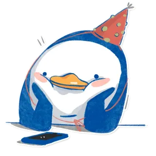 ☺️ pinguino, festa, carino, animale, cappello, compleanno telegram sticker