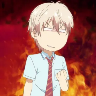 🎵 Anime, Manga, Arrabbiato, Personaggio, Frustrato, Cartone animato, Fuoco, Ragazzo whatsapp sticker