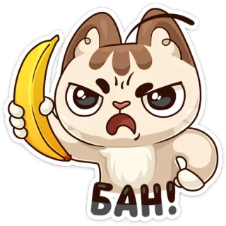 🍌 БАН! gato, plátano, enojado, dibujos animados, pegatina telegram sticker