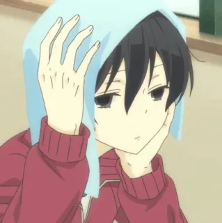 🐾 动漫, 男孩, 毛巾, 红色毛衣, 放松 telegram sticker