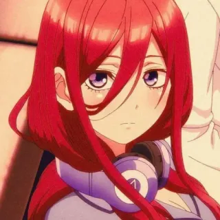 👀 Miku Nakano The Quintessential Quintuplets anime, girl, headphones, red hair, manga telegram sticker