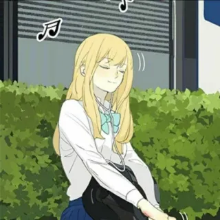 🌟 Mädchen, Musik, Kopfhörer, hören, süß, blond whatsapp sticker