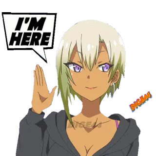 🙋‍♀️ I'M HERE Anime, Cô gái, Lời chào, Xin chào, Nhân vật, Thân thiện, Vẫy tay telegram sticker