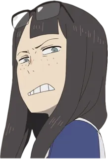 🤨 Anime, Wanita, Kacamata, Kesal, Karakter, Kartun telegram sticker