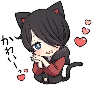 😘 かわいい telinga kucing, anime, kawaii, imut, hati, chibi telegram sticker