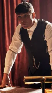 🎇 Thomas Shelby Peaky Blinders ผู้ชาย, ภาพเหมือน, เสื้อกั๊กสีดำ, คิลเลียน เมอร์ฟี, Peaky Blinders, ดราม่า telegram sticker
