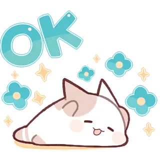 👌 ok cat, cute, ok, lying down, stars, flowers telegram sticker