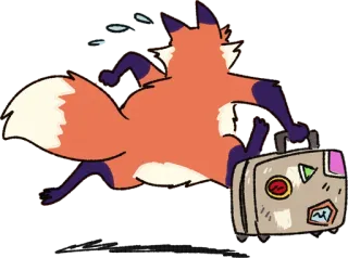 🧳 キツネ, 旅行, スーツケース, 漫画, 動物, 脱出, 走る telegram sticker