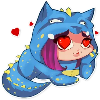 😍 Dessin animé, Anime, Yeux en coeur, Dragon, Autocollant, Mignon, Kawaii whatsapp sticker