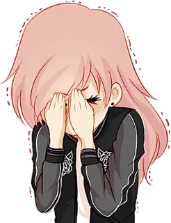 😣 девушка аниме, плачет, розовые волосы, мультфильм, эмоции whatsapp sticker