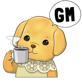 ☕️ GM cachorro, bom dia, café, fofo, animal, saudação whatsapp sticker