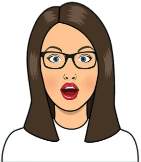 😱 femme, dessin animé, choquée, lunettes, brune, surprise, femme telegram sticker