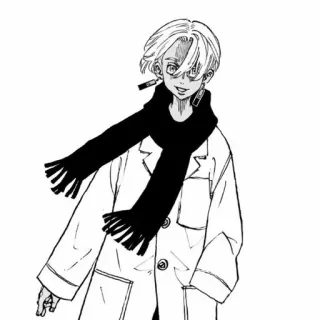 🥢 anime, manga, character, scarf, white hair, black and white telegram sticker