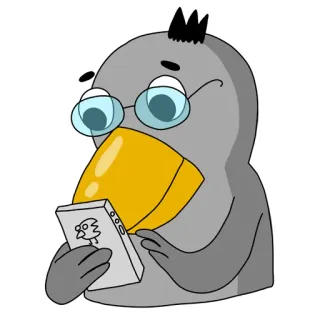 📱 ptak, kreskówka, okulary, smartfon, śmieszne telegram sticker