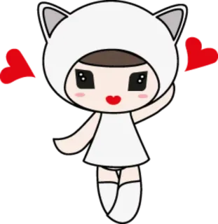 ❤ Dessin animé, Kawaii, Oreilles de chat, Coeurs, Mignon telegram sticker