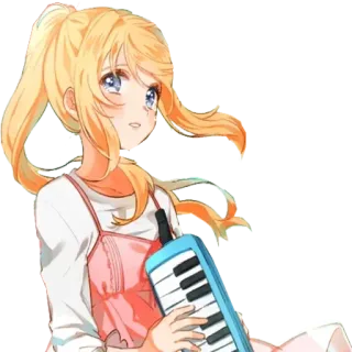 😊 Anime, Ragazza, Bionda, Melodica, Musica, Strumento telegram sticker