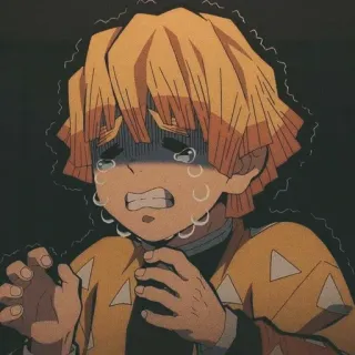 🧡 Zenitsu Agatsuma Demon Slayer Anime, Demon Slayer, Zenitsu, pleurs, effrayé, éclair, jaune telegram sticker