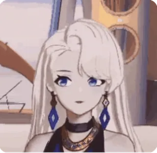 😋 anime girl, character, white hair, blue eyes, earrings, necklace telegram sticker