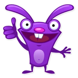 👍 заяц, фиолетовый, большой палец вверх, мультфильм, животное, счастливый whatsapp sticker