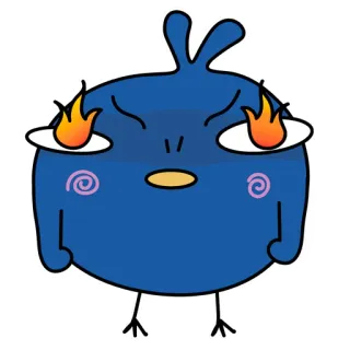 😡 Dibujo animado, Enojado, Pájaro, Azul, Ojos llameantes, Frustrado, Irritado whatsapp sticker