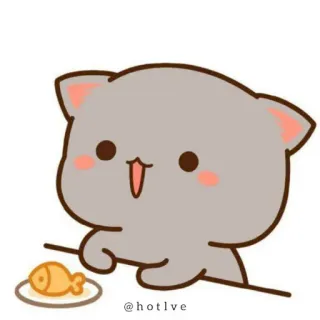 🐟 @hotlve cat, cute, fish, cartoon, animal telegram sticker