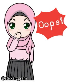 🥺 Oops! carino, ragazza, hijab, musulmano, cartone animato whatsapp sticker
