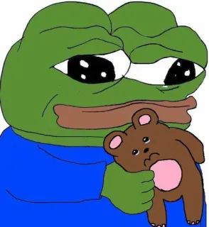 😢 Pepe the Frog Pepe, Rana, Meme, Llorando, Triste, Oso de peluche telegram sticker
