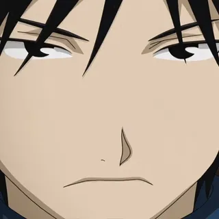 💙 Roy Mustang Fullmetal Alchemist Roy Mustang, Fullmetal Alchemist, FMA, anime, reaction, expression, smile, serious telegram sticker