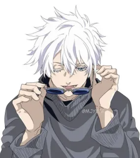 🍦 @MJYETA Anime, Pelo blanco, Personaje, Gafas, Masculino whatsapp sticker
