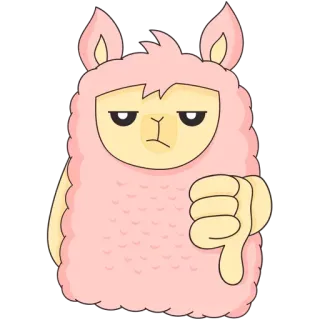 👎 lama, pouce vers le bas, j'aime pas, négatif, rose, mignon, animal telegram sticker