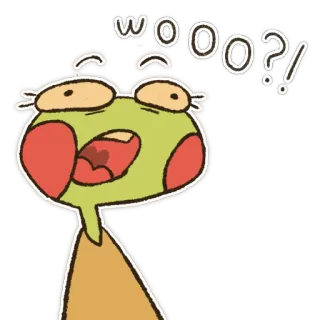 🐸 WOOO?! kikker, cartoon, uitroepteken, vraag, feest, grappig, schattig telegram sticker