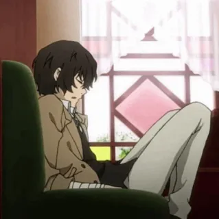 📺 Osamu Dazai Bungou Stray Dogs Anime, Personnage, Assis, Détendu, Dazai telegram sticker