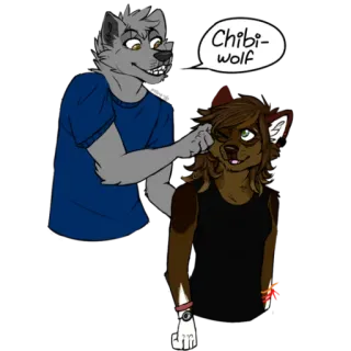 👌 Chibi-wolf Lobo, Furry, Anthro, Chibi, Dibujos animados, Mono telegram sticker