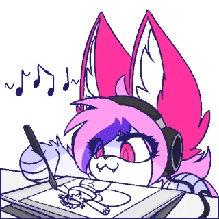 🎵 Furry, Zeichnung, Musik, Kopfhörer, Rosa, Weiß telegram sticker