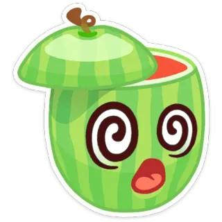 🤯 watermelon, fruit, cartoon, dizzy, sticker, green, funny telegram sticker