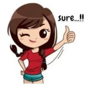 👍 sure...!! girl, wink, thumbs up, cartoon, positive telegram sticker