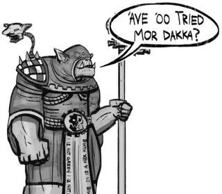 ⚙️ Warhammer 40,000 AVE 'OO TRIED MOR DAKKA? Орк, Warhammer, 40k, Дакка, Научная Фантастика, Зеленокожий telegram sticker