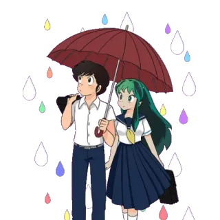 ☔ anime, umbrella, couple, rain, cartoon telegram sticker