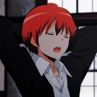 🌪 Karma Akabane Assassination Classroom anime, red hair, boy, relaxed, character, Karma, Akabane telegram sticker