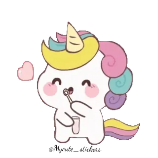 🌈 unicórnio, fofo, kawaii, bolha, coração, adesivo, desenho animado telegram sticker